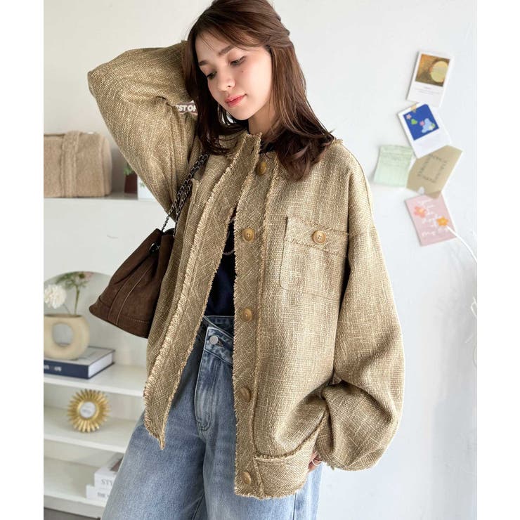 羽織るだけで華やかな存在感♪ポケットデザインコクーンツイードオーバーサイズジャケ… | Classical Elf  | 詳細画像41 