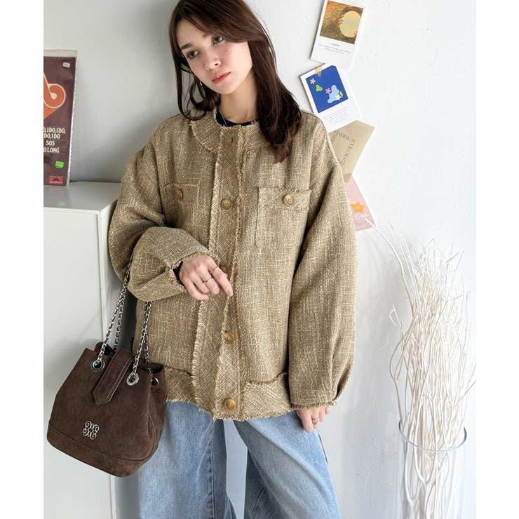 羽織るだけで華やかな存在感♪ポケットデザインコクーンツイードオーバーサイズジャケ… | Classical Elf  | 詳細画像43 