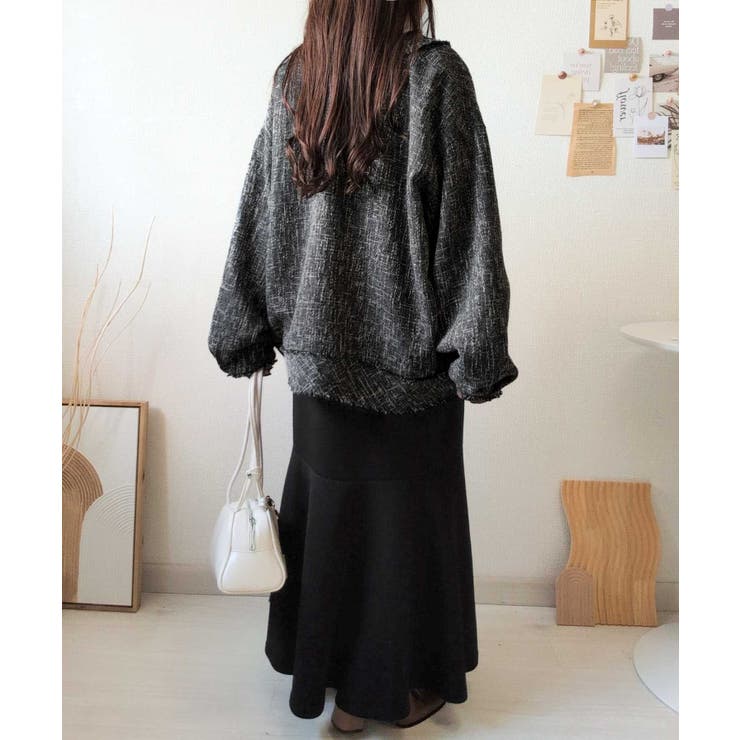 羽織るだけで華やかな存在感♪ポケットデザインコクーンツイードオーバーサイズジャケ… | Classical Elf  | 詳細画像3 