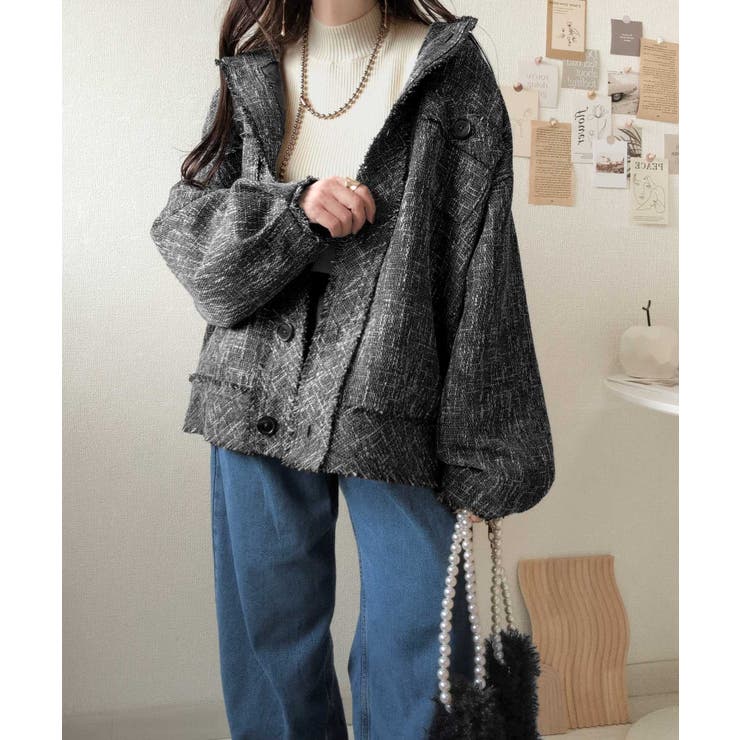 羽織るだけで華やかな存在感♪ポケットデザインコクーンツイードオーバーサイズジャケ… | Classical Elf  | 詳細画像6 