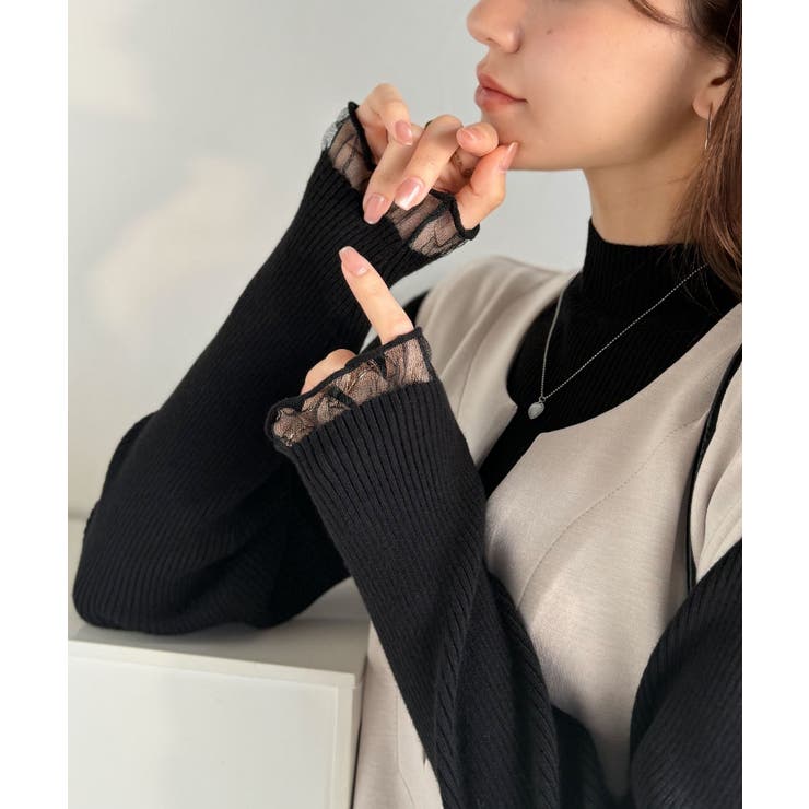 ブラック | 《daaco×クラシカルエルフコラボ》袖先がフェミニンなアクセントに。プチハイネ… | Classical Elf 