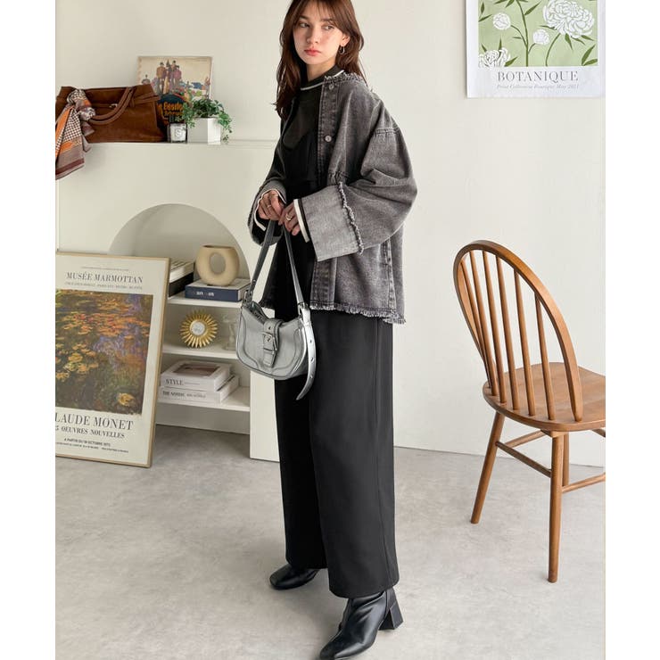 フリンジ×デニムの最強コンビ！綿100％ペプラムノーカラーデニムジャケット | Classical Elf  | 詳細画像8 