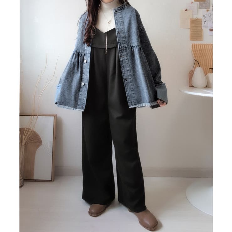 フリンジ×デニムの最強コンビ！綿100％ペプラムノーカラーデニムジャケット | Classical Elf  | 詳細画像31 