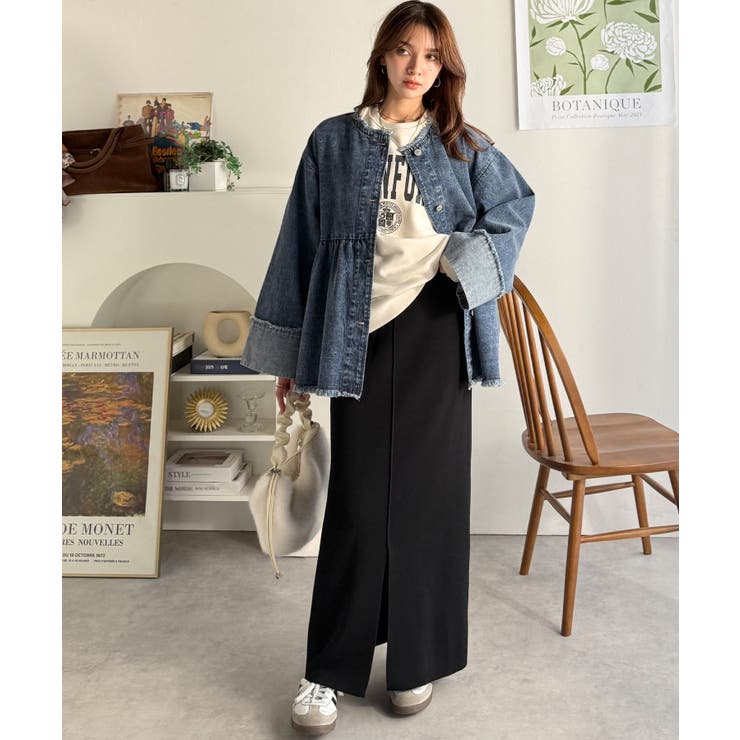 フリンジ×デニムの最強コンビ！綿100％ペプラムノーカラーデニムジャケット | Classical Elf  | 詳細画像42 