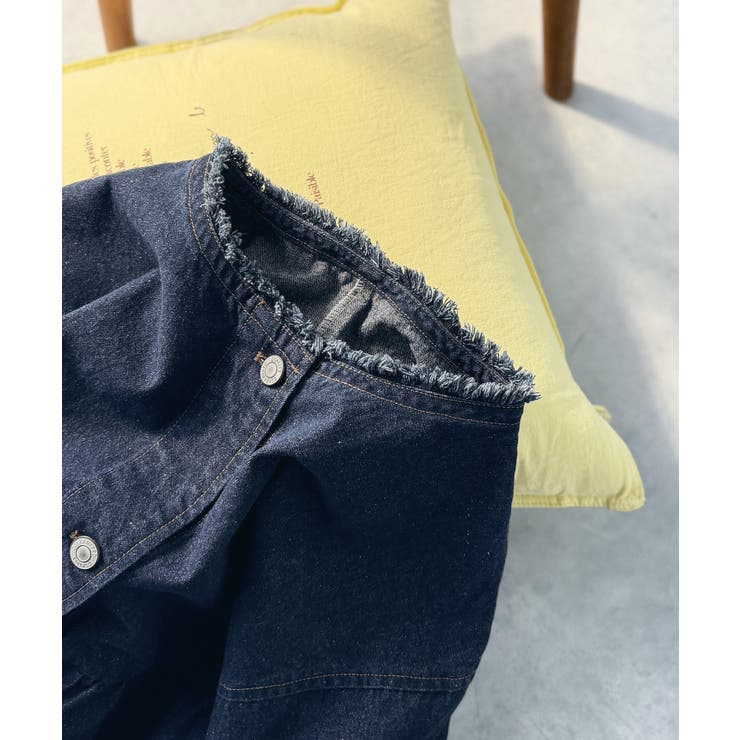 フリンジ×デニムの最強コンビ！綿100％ペプラムノーカラーデニムジャケット | Classical Elf  | 詳細画像43 