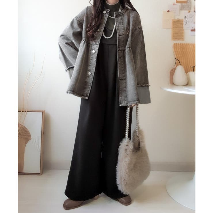 フリンジ×デニムの最強コンビ！綿100％ペプラムノーカラーデニムジャケット | Classical Elf  | 詳細画像2 