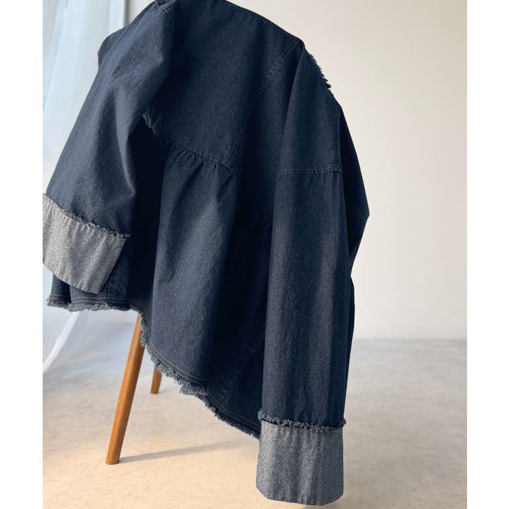 フリンジ×デニムの最強コンビ！綿100％ペプラムノーカラーデニムジャケット | Classical Elf  | 詳細画像48 