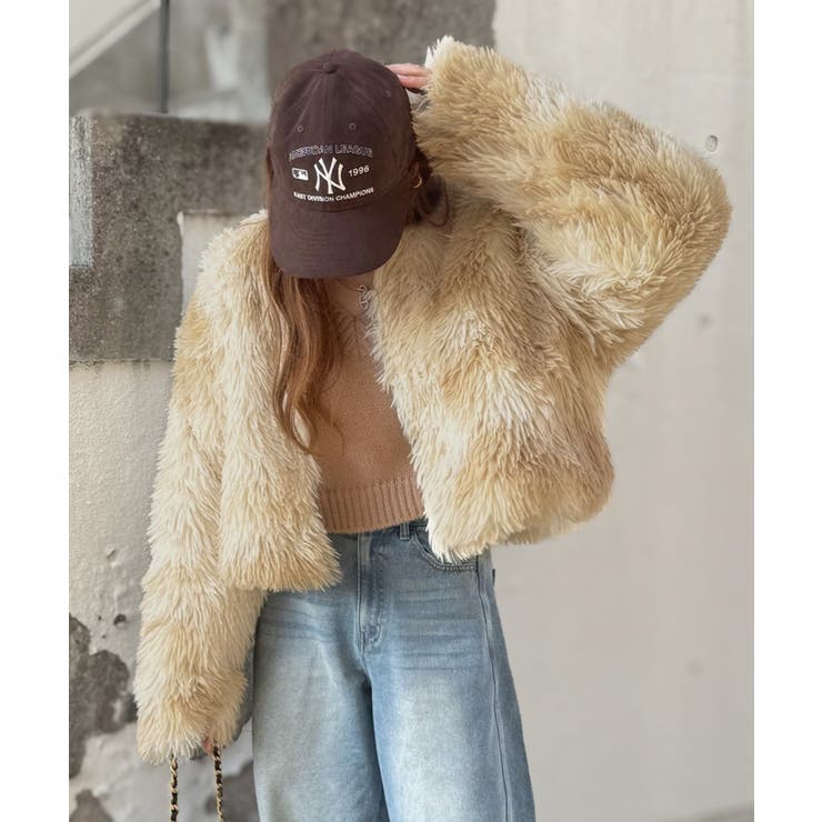 ベージュ | 品なノーカラーショートファーコート。ノーカラーショートファーコート | Classical Elf 