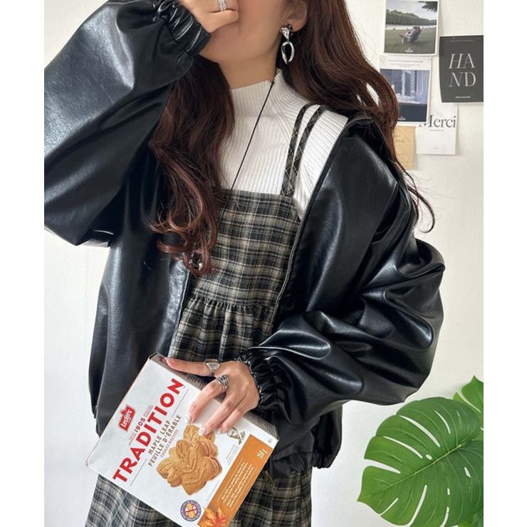 微起毛素材で秋冬にぴったり♪チェック柄ダブルストラップバックリボンキャミワンピ | Classical Elf  | 詳細画像11 