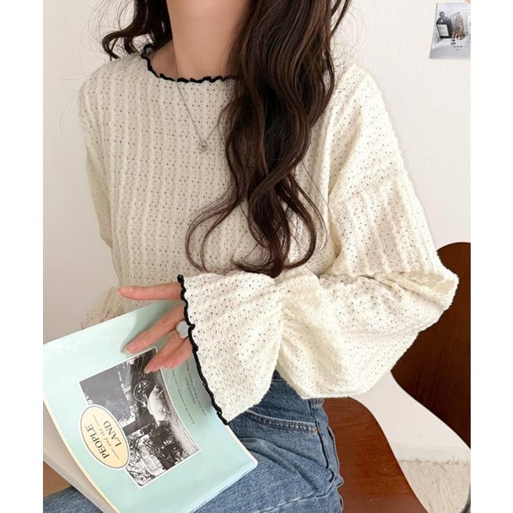 甘すぎない、透け感フェミニン。透かし編みキャンディスリーブ配色メロウトップス | Classical Elf  | 詳細画像1 