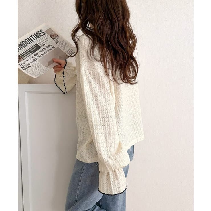 甘すぎない、透け感フェミニン。透かし編みキャンディスリーブ配色メロウトップス | Classical Elf  | 詳細画像11 