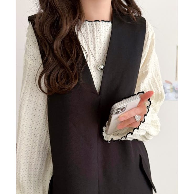 甘すぎない、透け感フェミニン。透かし編みキャンディスリーブ配色メロウトップス | Classical Elf  | 詳細画像12 