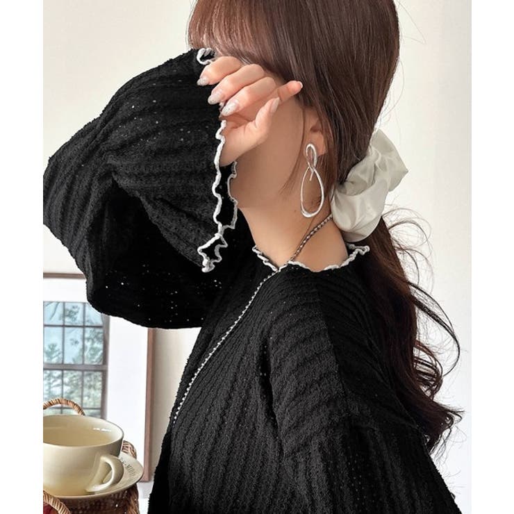 甘すぎない、透け感フェミニン。透かし編みキャンディスリーブ配色メロウトップス | Classical Elf  | 詳細画像15 