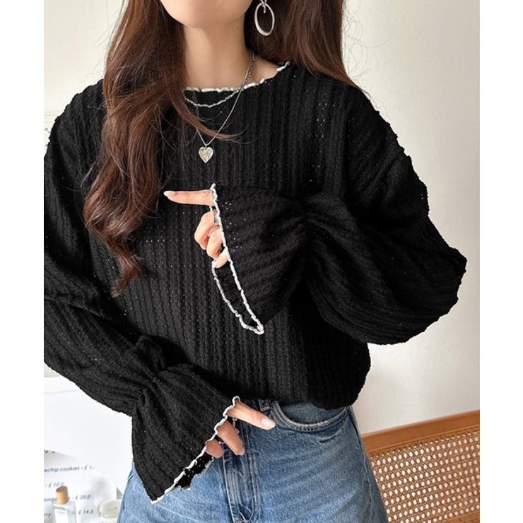 甘すぎない、透け感フェミニン。透かし編みキャンディスリーブ配色メロウトップス | Classical Elf  | 詳細画像16 