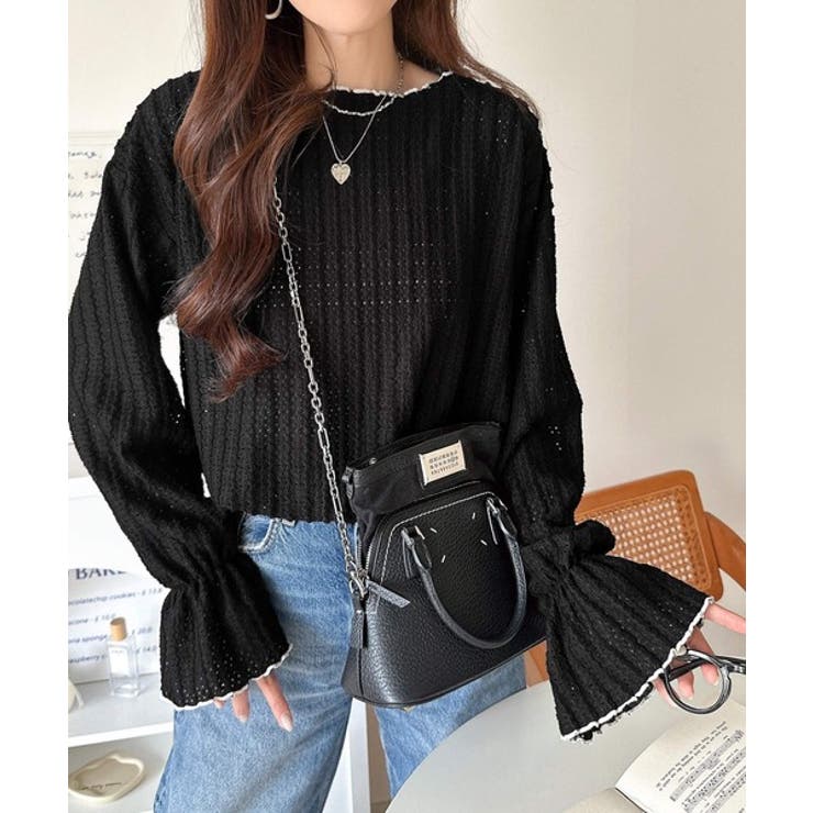 甘すぎない、透け感フェミニン。透かし編みキャンディスリーブ配色メロウトップス | Classical Elf  | 詳細画像17 