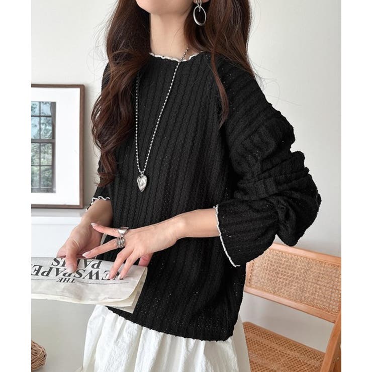 甘すぎない、透け感フェミニン。透かし編みキャンディスリーブ配色メロウトップス | Classical Elf  | 詳細画像19 