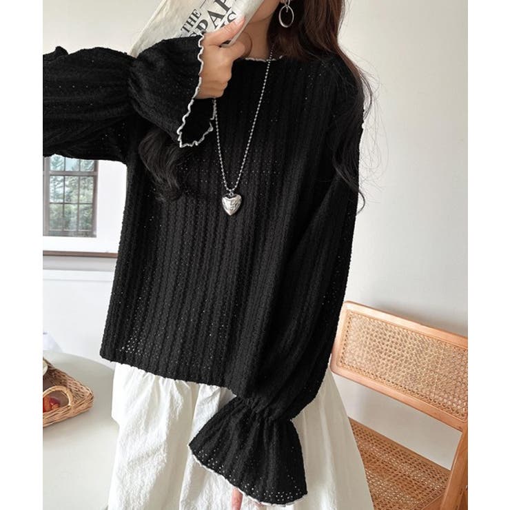 甘すぎない、透け感フェミニン。透かし編みキャンディスリーブ配色メロウトップス | Classical Elf  | 詳細画像20 