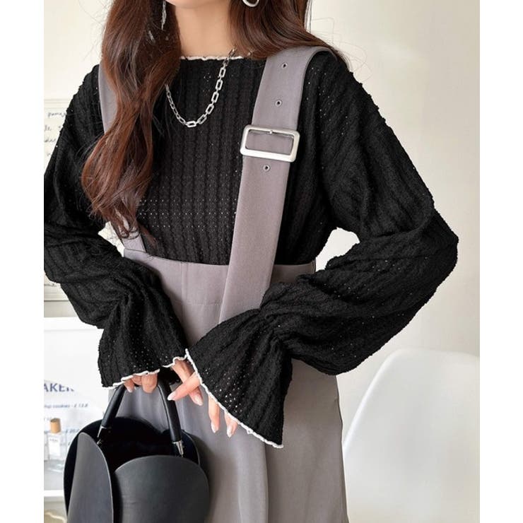 甘すぎない、透け感フェミニン。透かし編みキャンディスリーブ配色メロウトップス | Classical Elf  | 詳細画像21 