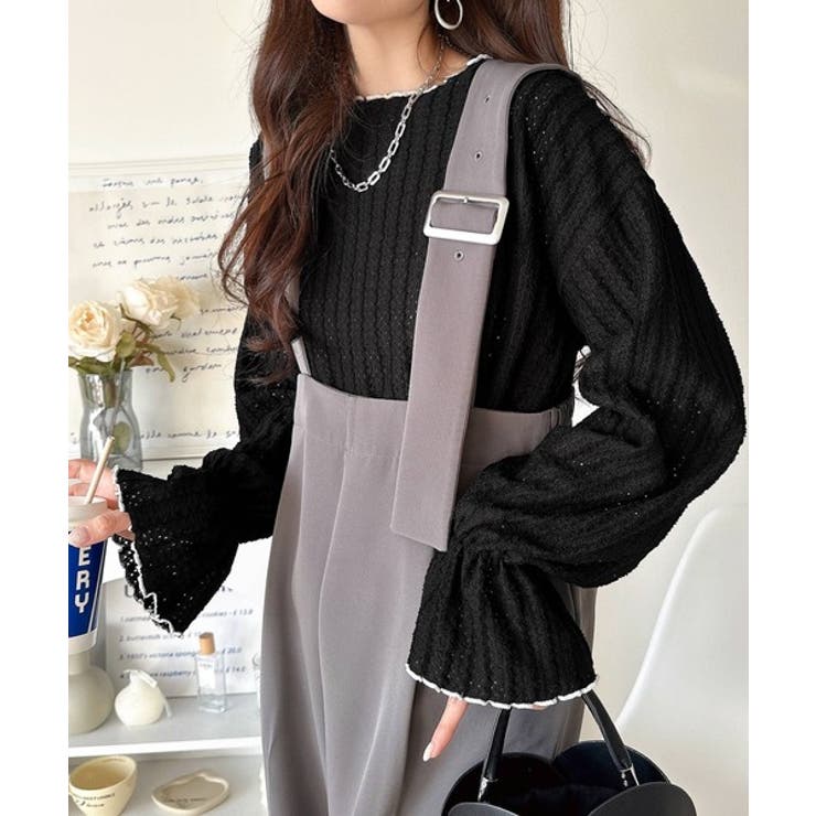 甘すぎない、透け感フェミニン。透かし編みキャンディスリーブ配色メロウトップス | Classical Elf  | 詳細画像22 