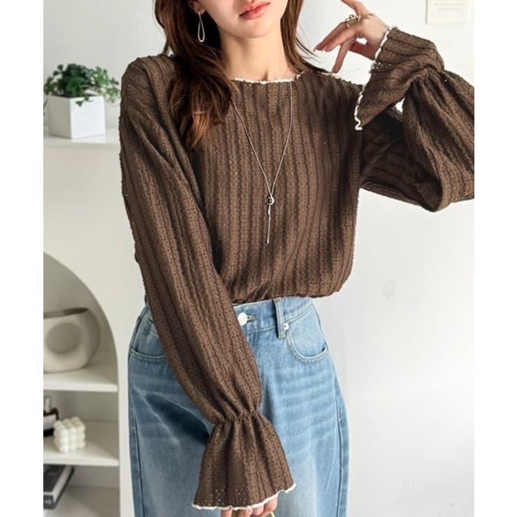 甘すぎない、透け感フェミニン。透かし編みキャンディスリーブ配色メロウトップス | Classical Elf  | 詳細画像26 