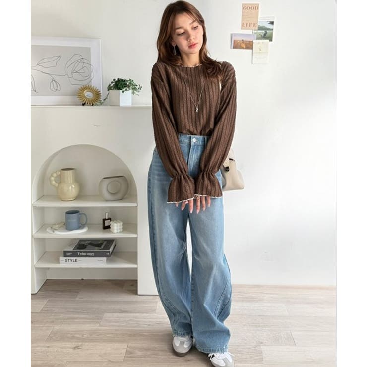 甘すぎない、透け感フェミニン。透かし編みキャンディスリーブ配色メロウトップス | Classical Elf  | 詳細画像28 