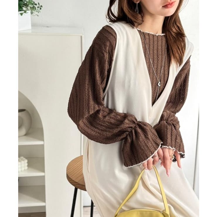 甘すぎない、透け感フェミニン。透かし編みキャンディスリーブ配色メロウトップス | Classical Elf  | 詳細画像30 