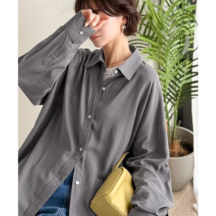 チャコール | 【機能性素材】軽やかにデイリーに使える。レーヨン麻混オーバーサイズロールアップシ… | Classical Elf 