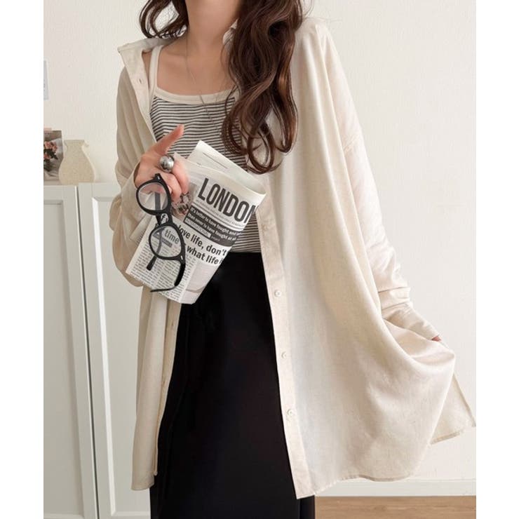 アイボリー | 【機能性素材】軽やかにデイリーに使える。レーヨン麻混オーバーサイズロールアップシ… | Classical Elf 