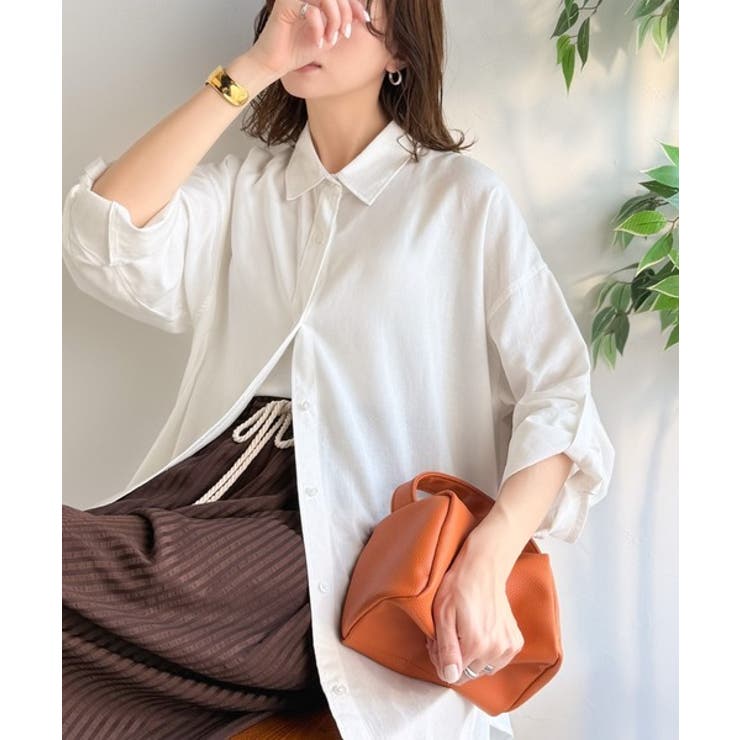 オフホワイト | 【機能性素材】軽やかにデイリーに使える。レーヨン麻混オーバーサイズロールアップシ… | Classical Elf 