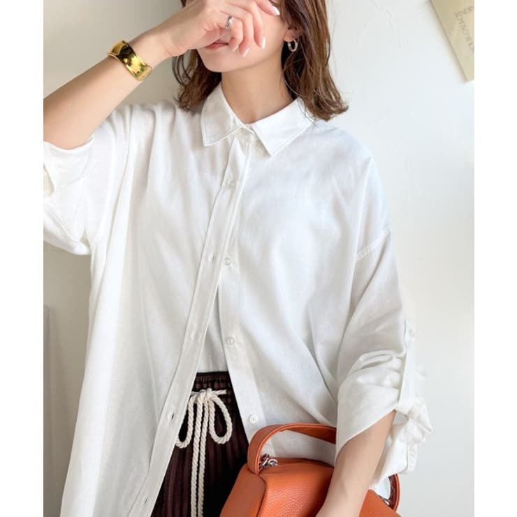 【機能性素材】軽やかにデイリーに使える。レーヨン麻混オーバーサイズロールアップシ… | Classical Elf  | 詳細画像3 