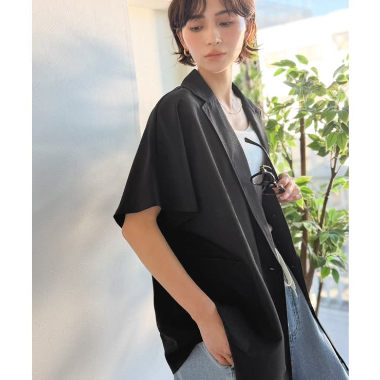 纏うだけで上品見え。リネンライクドルマンスリーブテーラードダブルジャケット（半袖… | Classical Elf  | 詳細画像7 