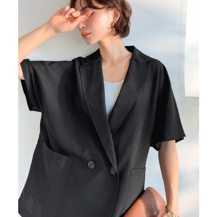 纏うだけで上品見え。リネンライクドルマンスリーブテーラードダブルジャケット（半袖… | Classical Elf  | 詳細画像8 