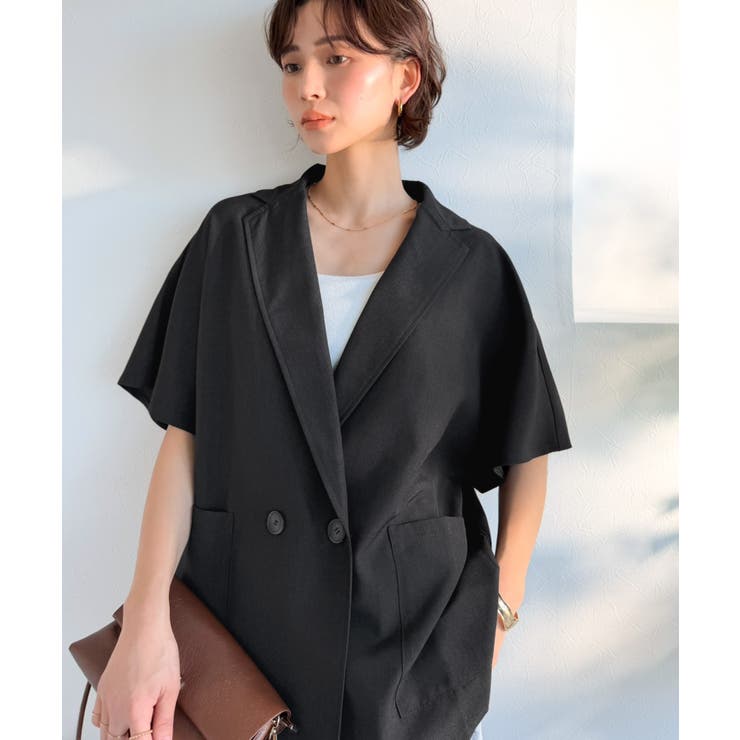 纏うだけで上品見え。リネンライクドルマンスリーブテーラードダブルジャケット（半袖… | Classical Elf  | 詳細画像9 