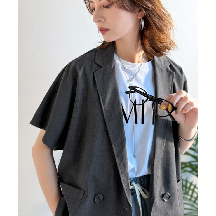 纏うだけで上品見え。リネンライクドルマンスリーブテーラードダブルジャケット（半袖… | Classical Elf  | 詳細画像10 