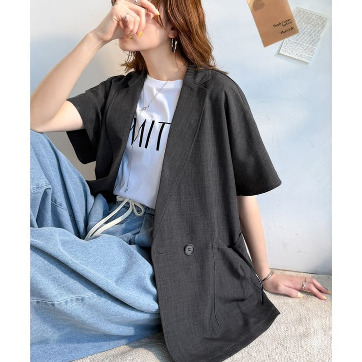 纏うだけで上品見え。リネンライクドルマンスリーブテーラードダブルジャケット（半袖… | Classical Elf  | 詳細画像11 