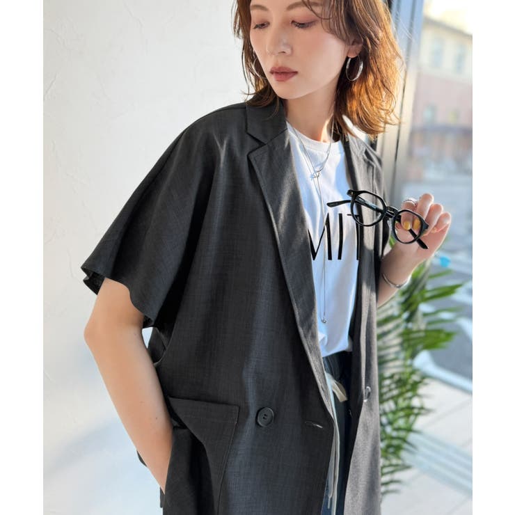 纏うだけで上品見え。リネンライクドルマンスリーブテーラードダブルジャケット（半袖… | Classical Elf  | 詳細画像14 