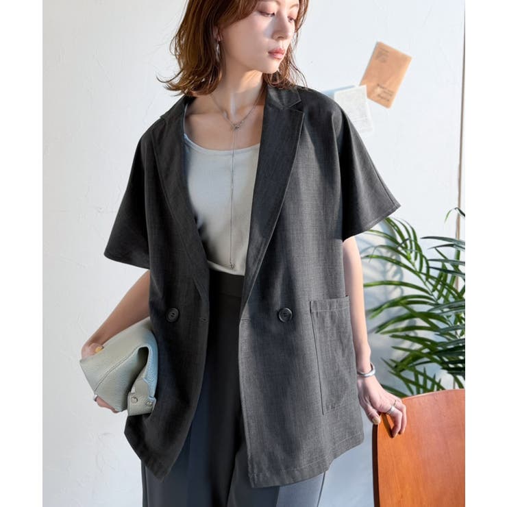 纏うだけで上品見え。リネンライクドルマンスリーブテーラードダブルジャケット（半袖… | Classical Elf  | 詳細画像15 