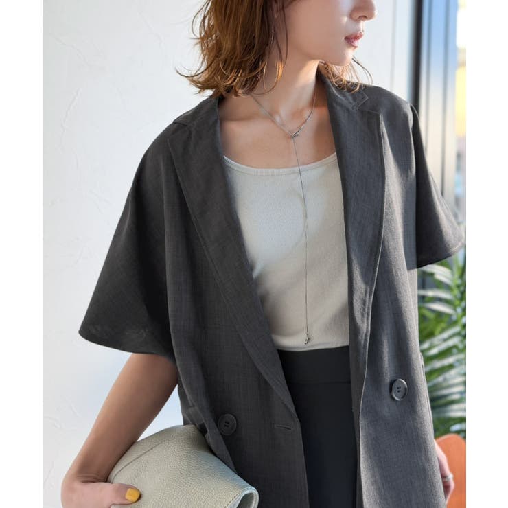 纏うだけで上品見え。リネンライクドルマンスリーブテーラードダブルジャケット（半袖… | Classical Elf  | 詳細画像17 