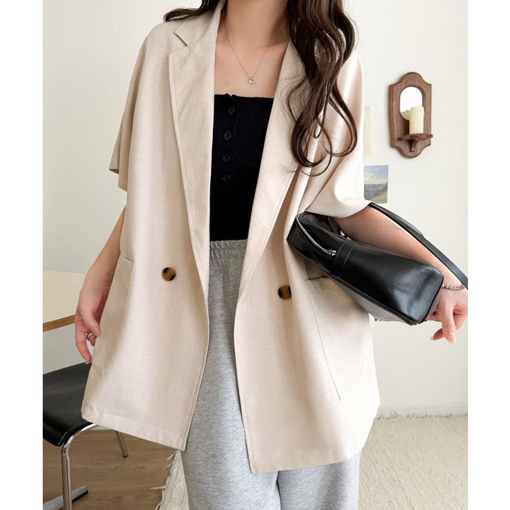 纏うだけで上品見え。リネンライクドルマンスリーブテーラードダブルジャケット（半袖… | Classical Elf  | 詳細画像20 