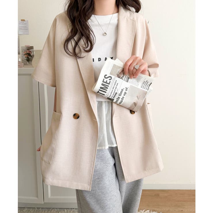 纏うだけで上品見え。リネンライクドルマンスリーブテーラードダブルジャケット（半袖… | Classical Elf  | 詳細画像22 