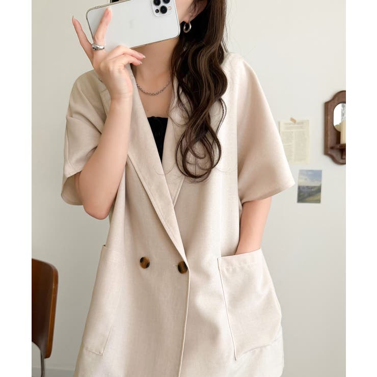 纏うだけで上品見え。リネンライクドルマンスリーブテーラードダブルジャケット（半袖… | Classical Elf  | 詳細画像28 