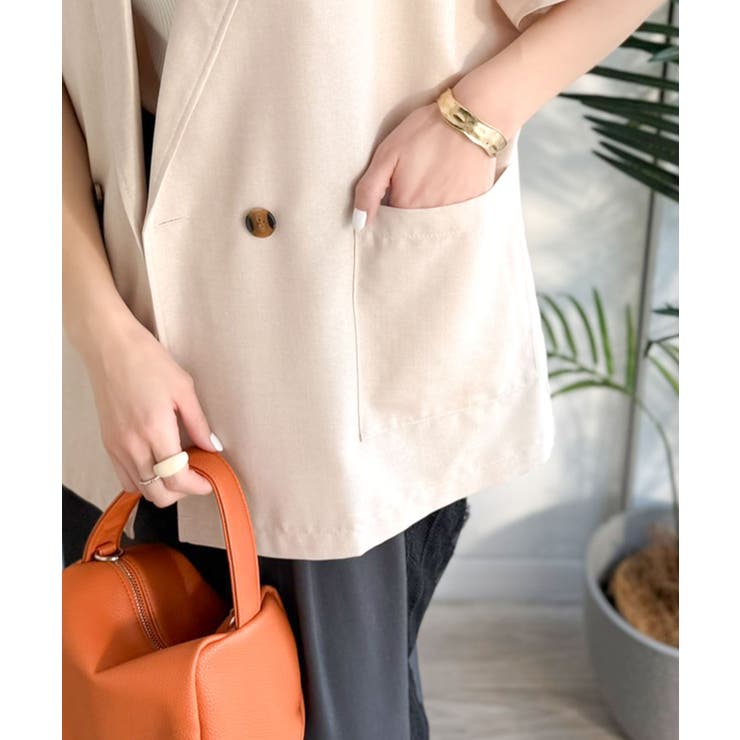 纏うだけで上品見え。リネンライクドルマンスリーブテーラードダブルジャケット（半袖… | Classical Elf  | 詳細画像30 