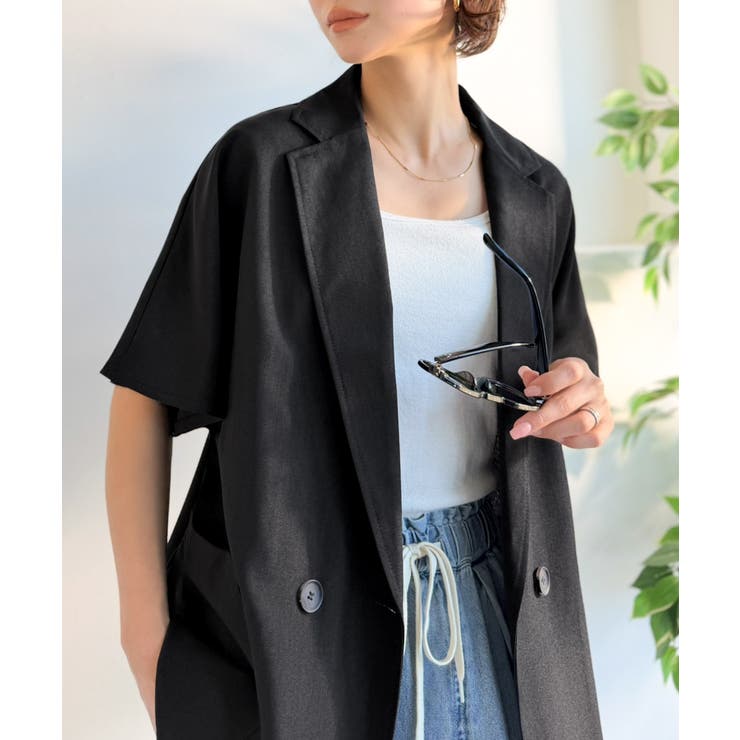 纏うだけで上品見え。リネンライクドルマンスリーブテーラードダブルジャケット（半袖… | Classical Elf  | 詳細画像2 