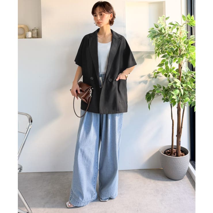 纏うだけで上品見え。リネンライクドルマンスリーブテーラードダブルジャケット（半袖… | Classical Elf  | 詳細画像4 