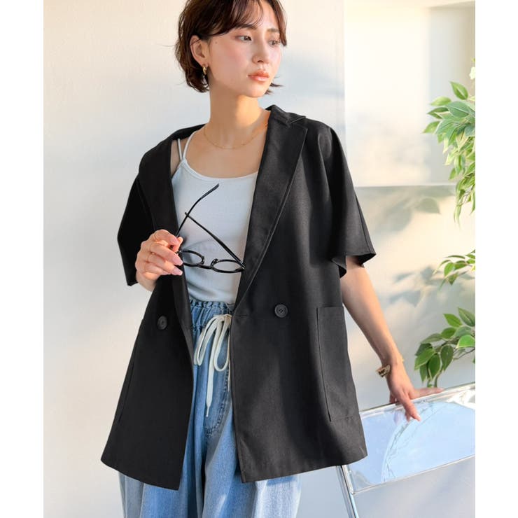 纏うだけで上品見え。リネンライクドルマンスリーブテーラードダブルジャケット（半袖… | Classical Elf  | 詳細画像5 