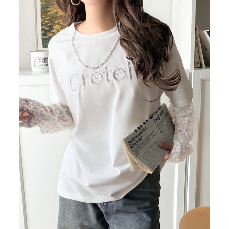 レースでカジュアルの中に女性らしさをプラス!レイヤード風レース袖ドッキングTシャ… | Classical Elf  | 詳細画像9 