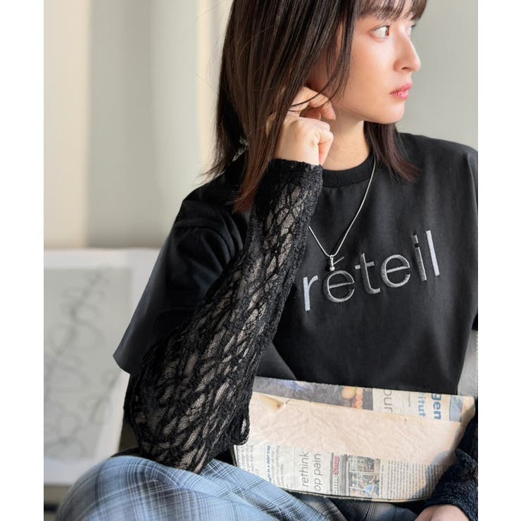 ブラック | レースでカジュアルの中に女性らしさをプラス!レイヤード風レース袖ドッキングTシャ… | Classical Elf 