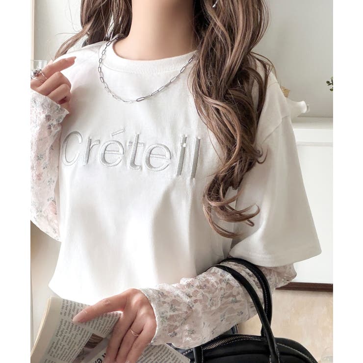 レースでカジュアルの中に女性らしさをプラス!レイヤード風レース袖ドッキングTシャ… | Classical Elf  | 詳細画像2 