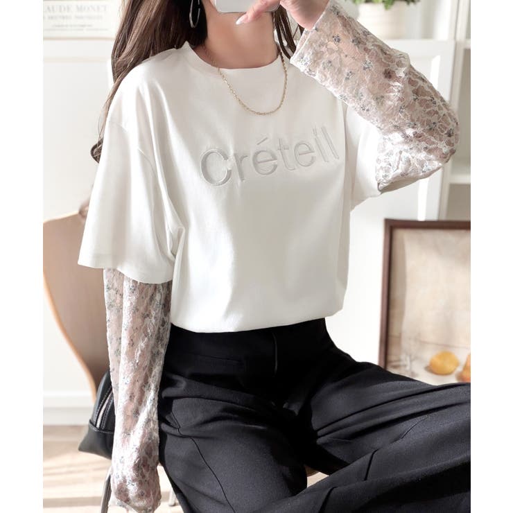 レースでカジュアルの中に女性らしさをプラス!レイヤード風レース袖ドッキングTシャ… | Classical Elf  | 詳細画像3 