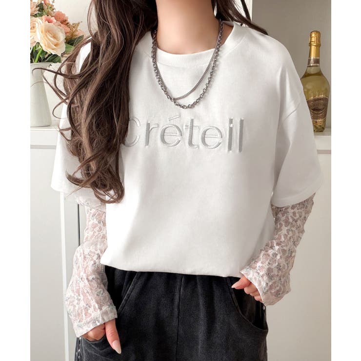 レースでカジュアルの中に女性らしさをプラス!レイヤード風レース袖ドッキングTシャ… | Classical Elf  | 詳細画像4 